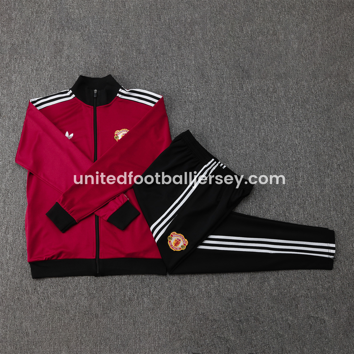 Manchester United 24-25 Throwback Jacket Training Tracksuit - Date Red Jackets & Black Pants