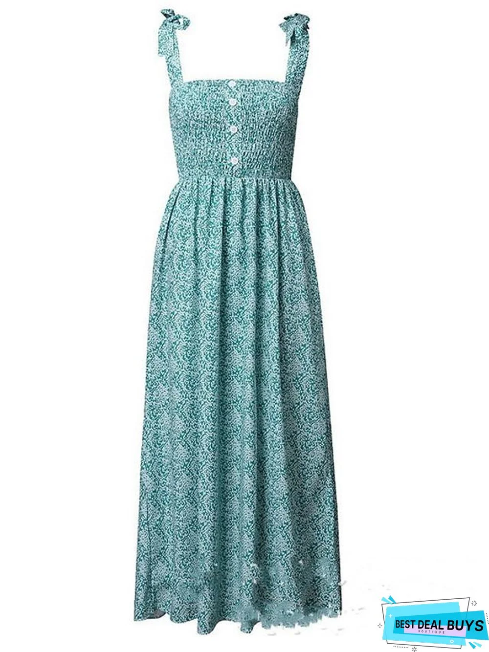 Women's Strap Dress Maxi Long Dress Sleeveless Print Summer Casual Mumu Vacation Dresses Light Blue