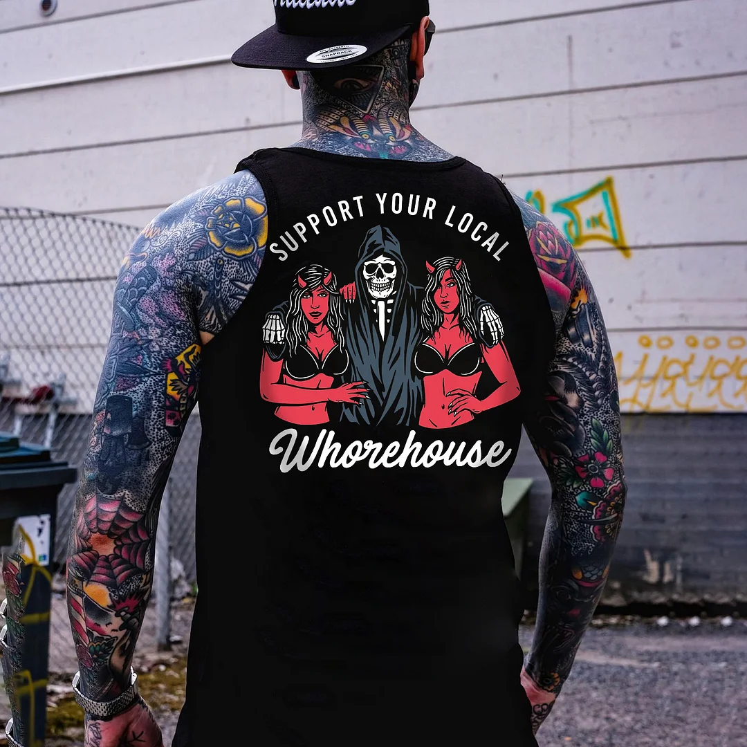 Support Your Local Whorehouse Print Men's Vest -  