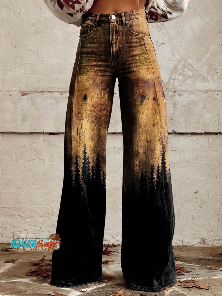 Women’s Forest Silhouette Print Casual Wide Leg Pants Multicolor / S