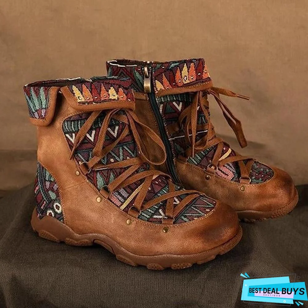 Casual Lace Up Zipper Comfy Flat Boots