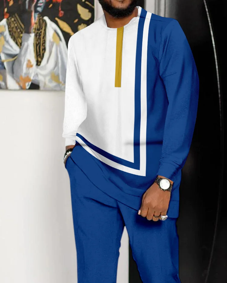 Men's Colorblock Printed Long Sleeve Walking Suit - 863