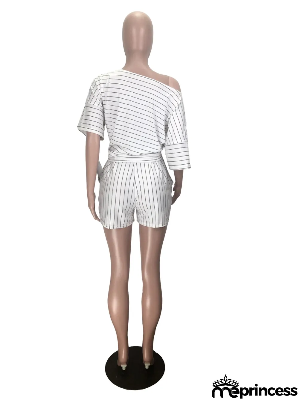 Plus Size Striped Two Piece Biker Shorts Set