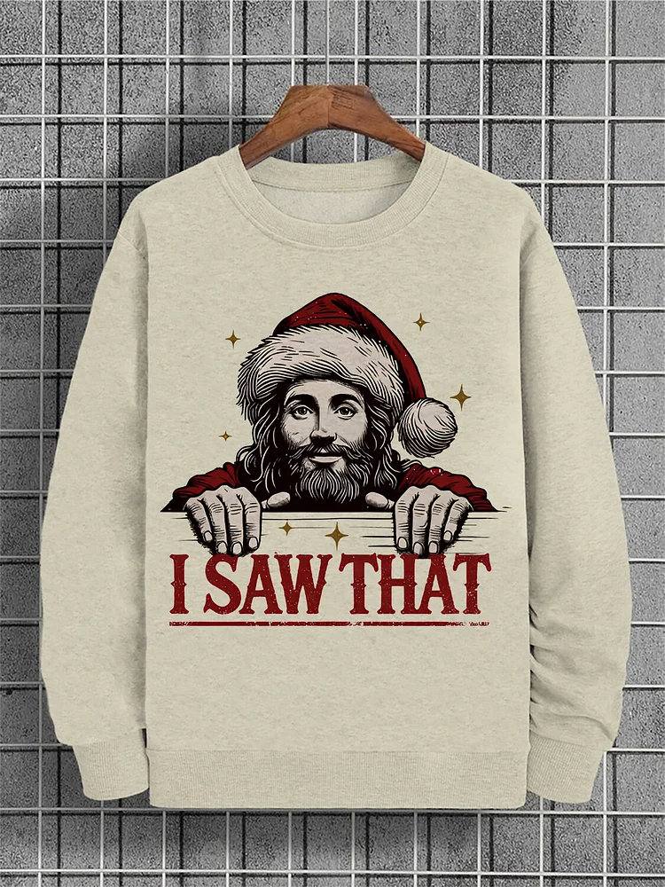 Men's Christmas Jesus I Saw That Art Print Cotton Casual Sweatshirt
