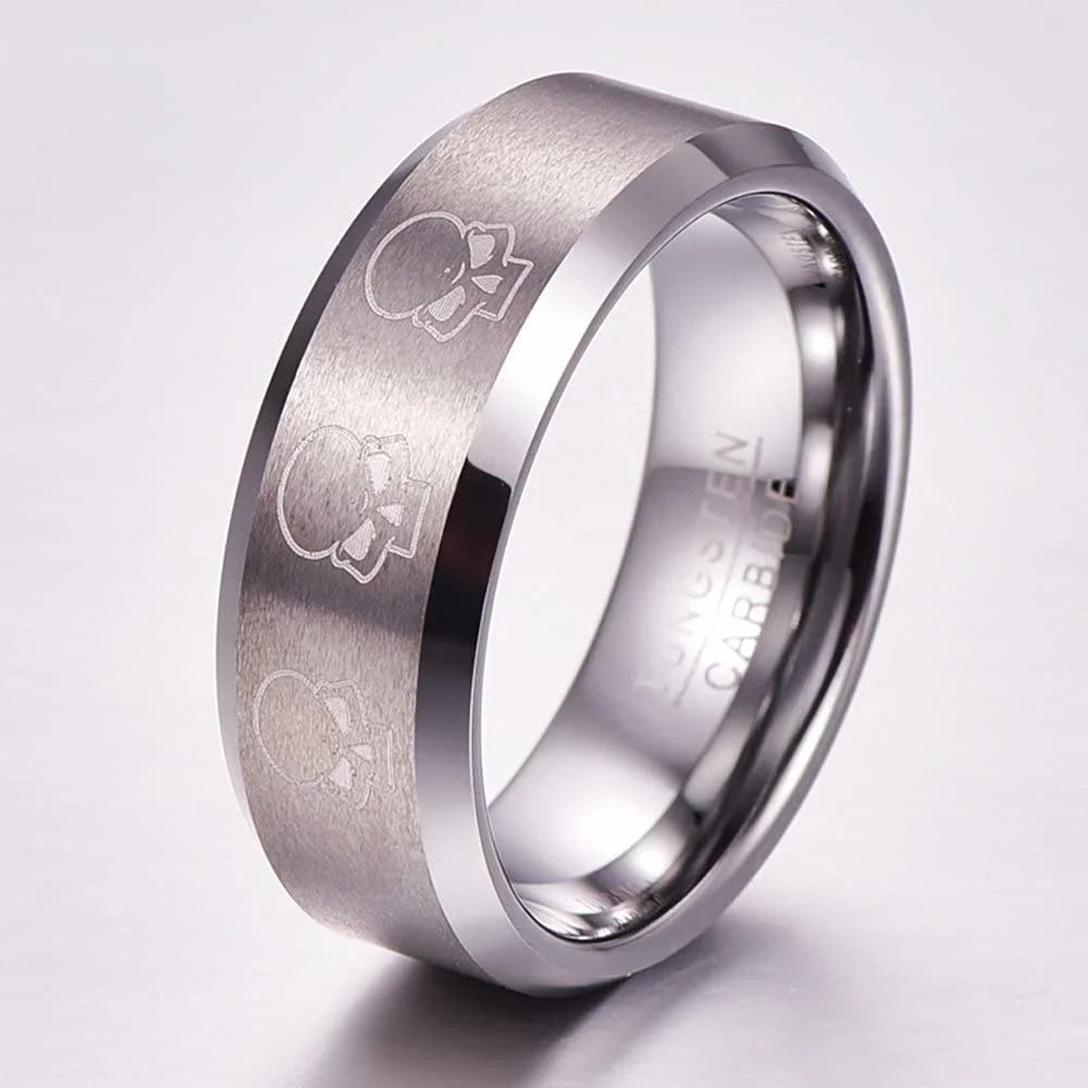 4MM 6MM 8MM 10MM Mens Women Silver Matte Finish Tungsten Carbide Rings High Polished Beveled Edge Carbon Fiber Couple Wedding