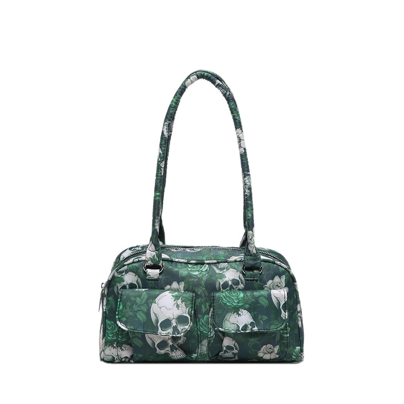 Halloween Women’s Flower Skull Streetwear Square Zipper Shoulder Bag