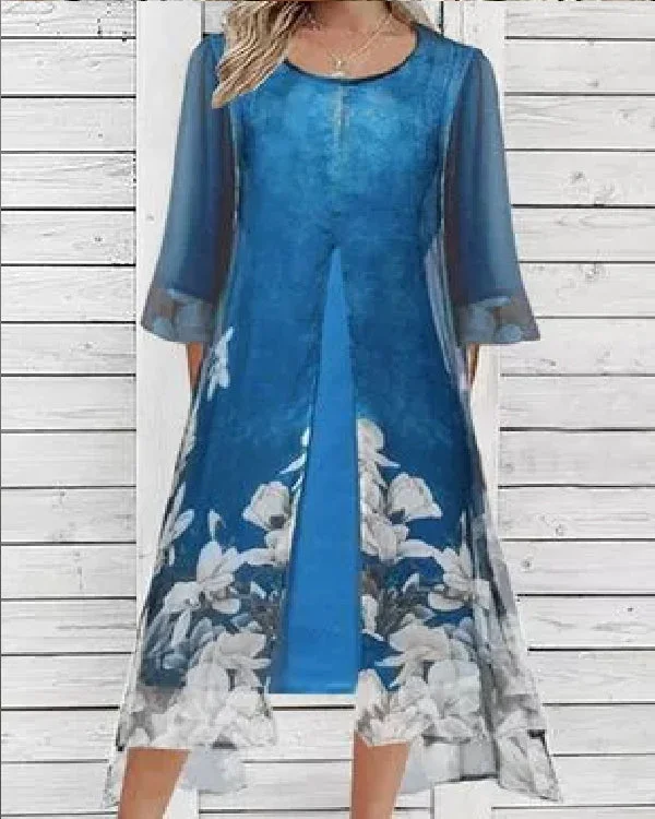 Fake Two Piece Printed Short Sleeve Sexy Dress