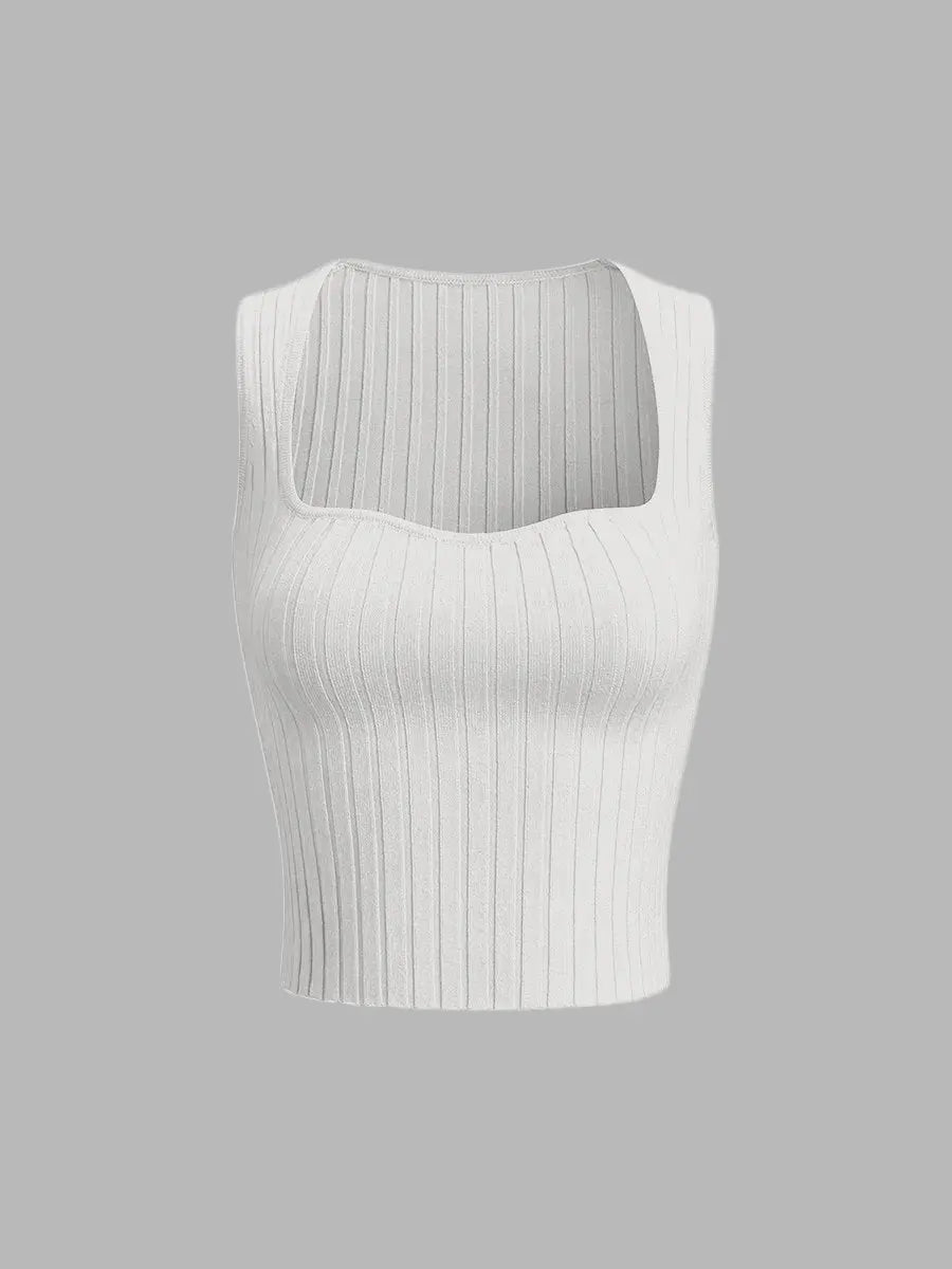 Square Neck Wavy Knit Tank Top