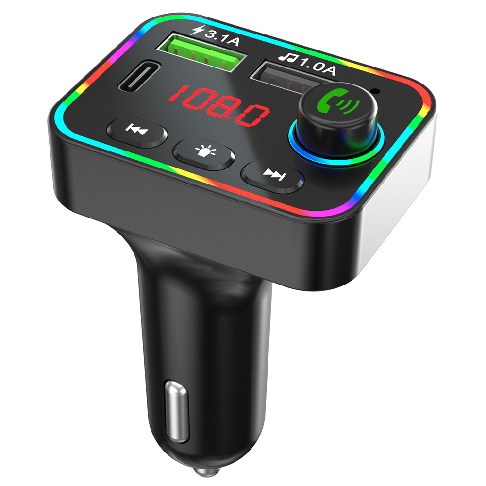 

F4 Bluetooth FM Transmitter for Car RGB Backlit Hands Free USB C PD Charger, 501 Original