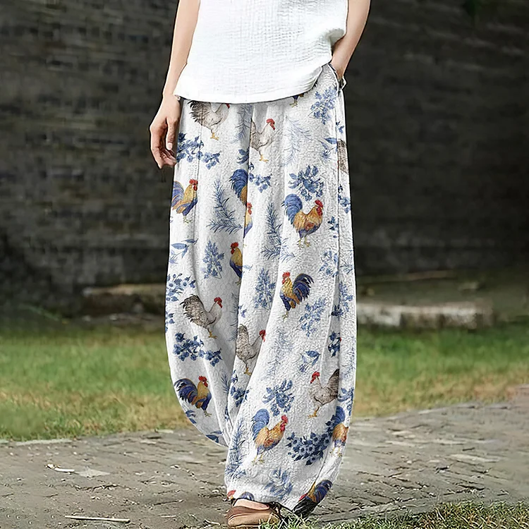 Comstylish Chicken Print Loose Casual Pants