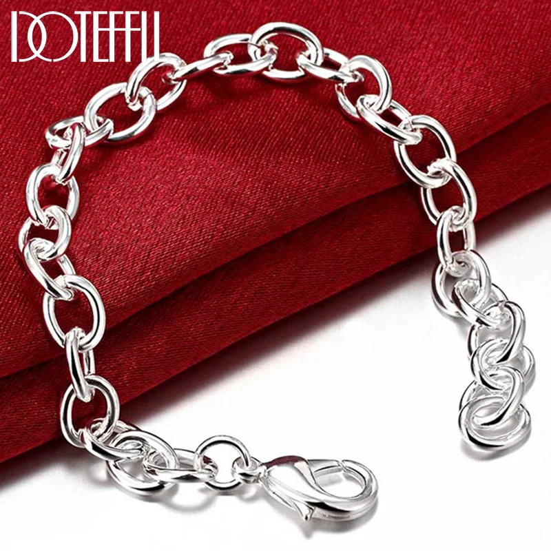 DOTEFFIL 925 Sterling Silver 8-Inch Basic Chain Bracelet For Woman Jewelry