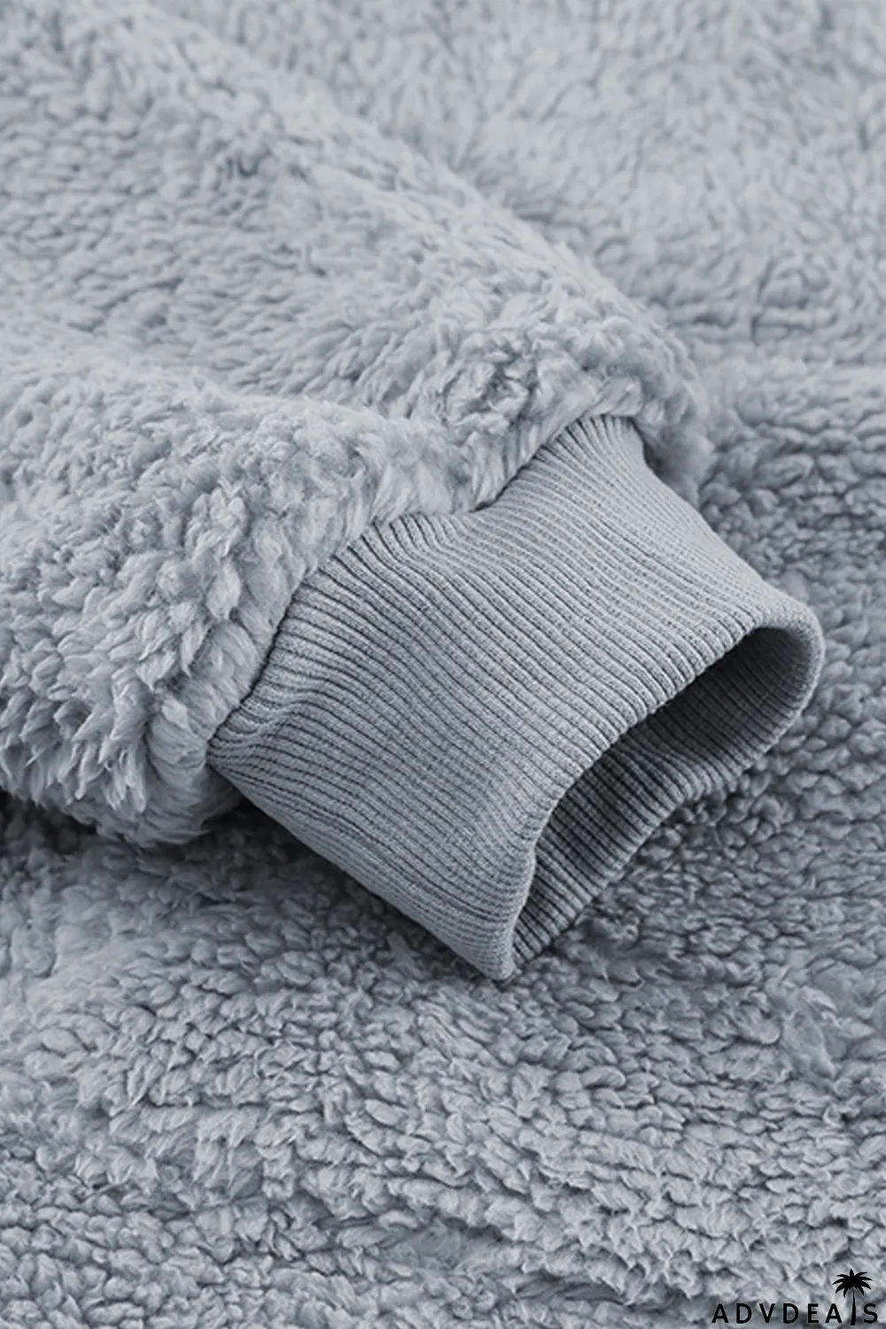 Gray 1/4 Zip Hooded Sherpa Sweatshirt with Kangaroo