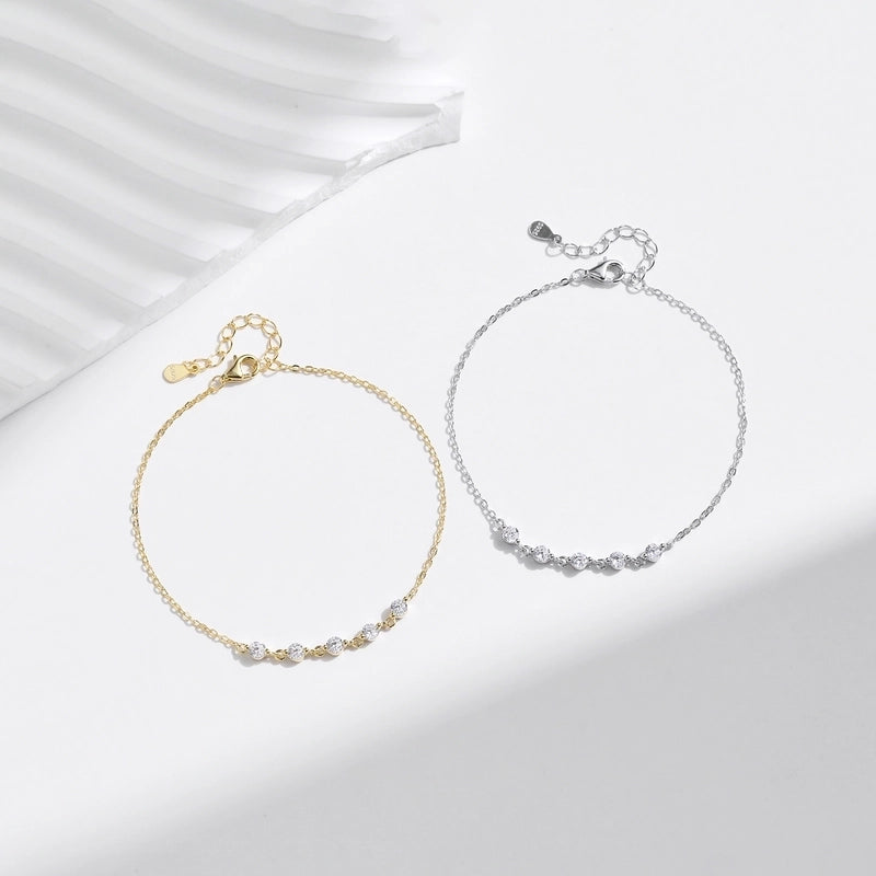 Round Brilliant 925 Sterling Silver Cable Chain Bracelets IG Style Elegant Shiny