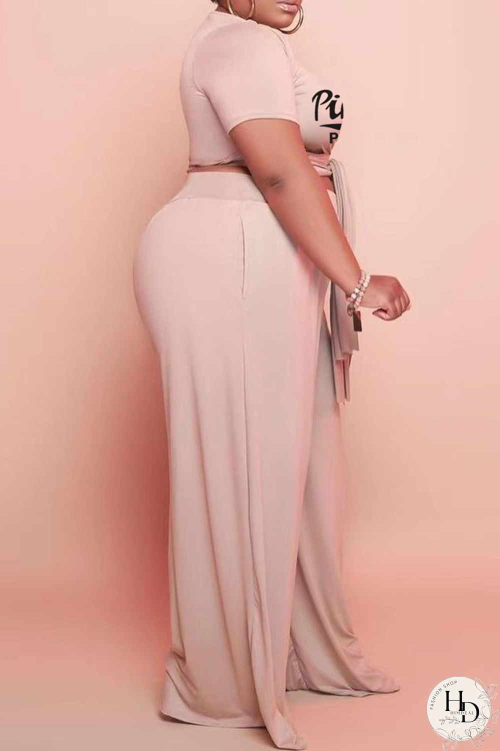 White Fashion Casual Letter Print Bandage O Neck Plus Size Two Pieces