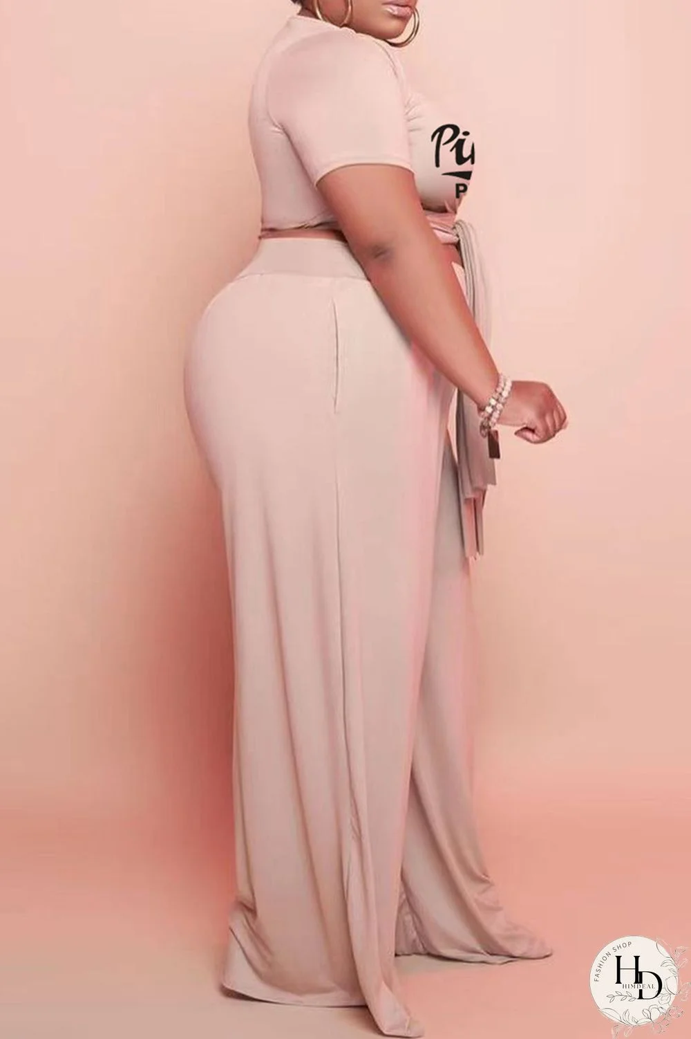 White Fashion Casual Letter Print Bandage O Neck Plus Size Two Pieces