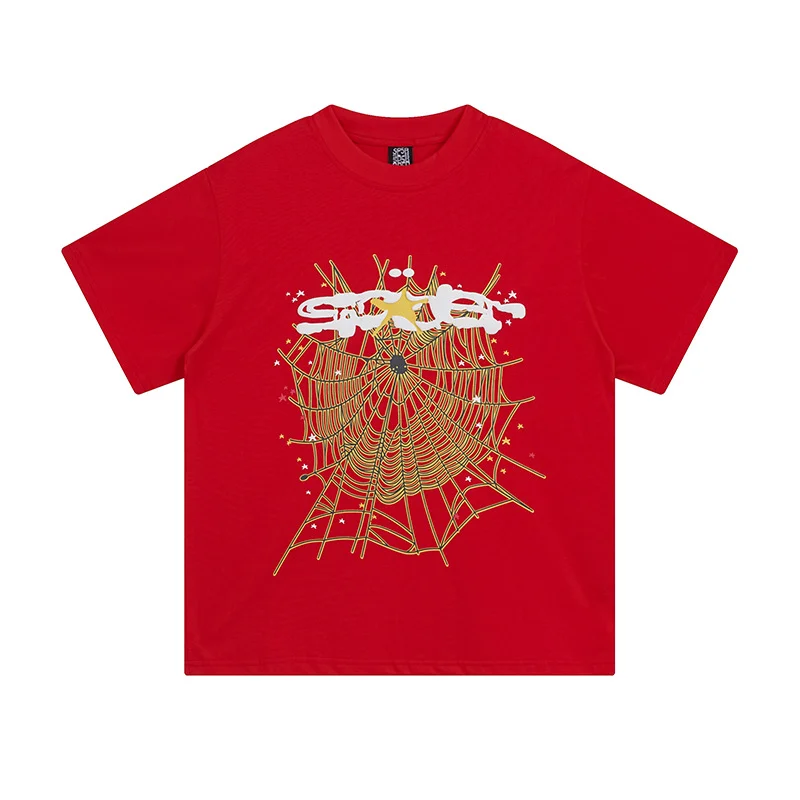 Unisex Trendy Young Thug Spider Mesh Print Casual Round Neck Short Sleeve T-Shirt