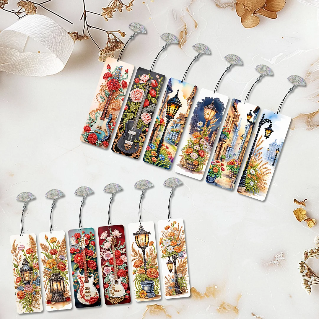 12Pcs Flower Scenery DIY Diamond Painting Bookmarks for Reading Enthusiasts