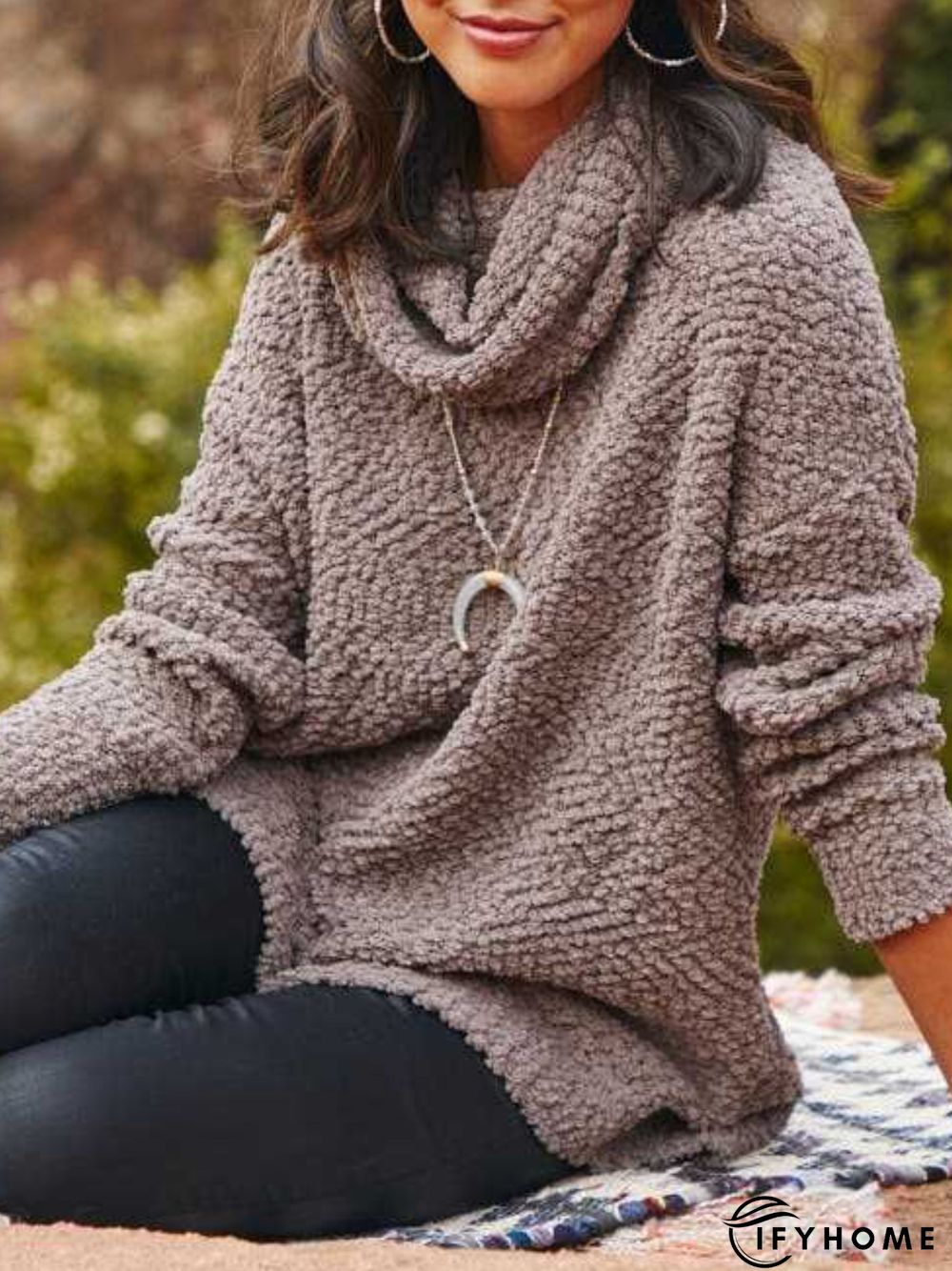 Casual Plus Size Cowl Neck Long Sleeve Sweater | IFYHOME