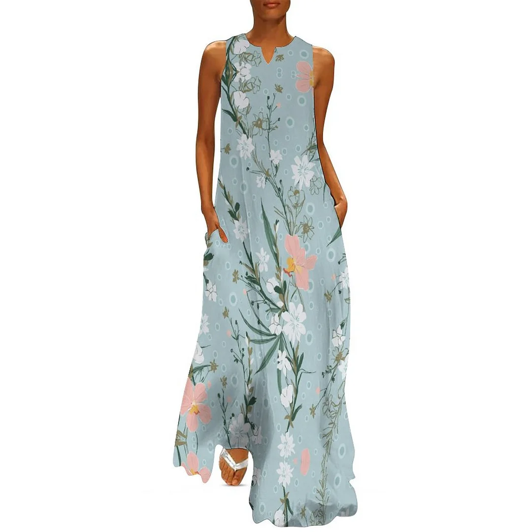 Style & Comfort for Mature Women Plus Size Printed Sleeveless Casual Women Maxi Dress with Pockets in Pattern Pink, Floral, Blue