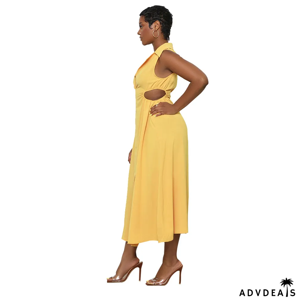 Women Casual Cutout Sleeveless Slit Dress