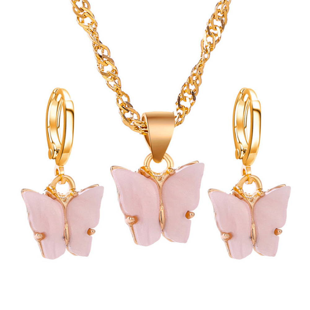 

3pcs Acrylic Butterfly Necklace Hook Earrings Pendants Women Jewelry Set, White, 501 Original