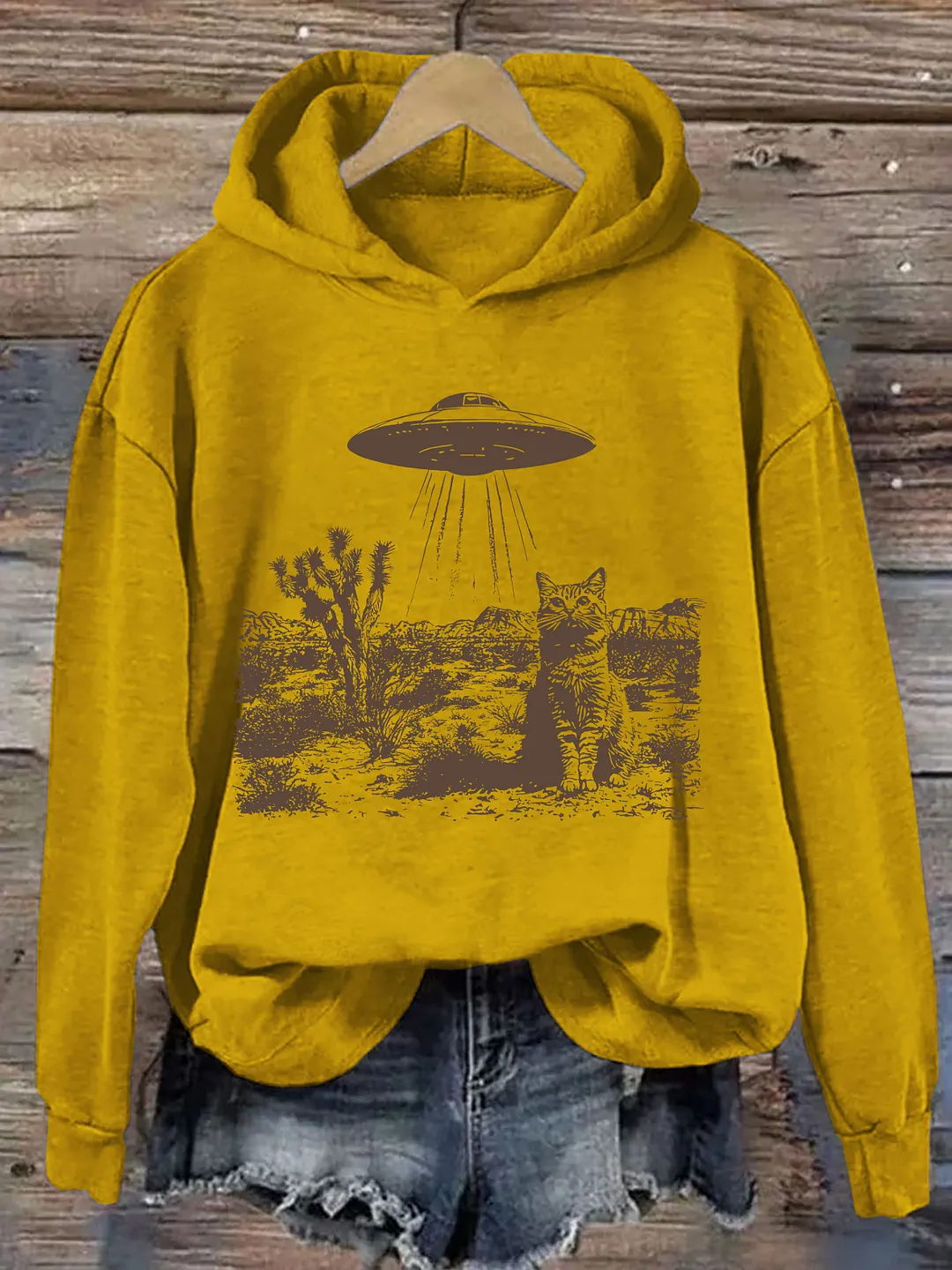 Vintage UFO Cowboy Cat Hoodie