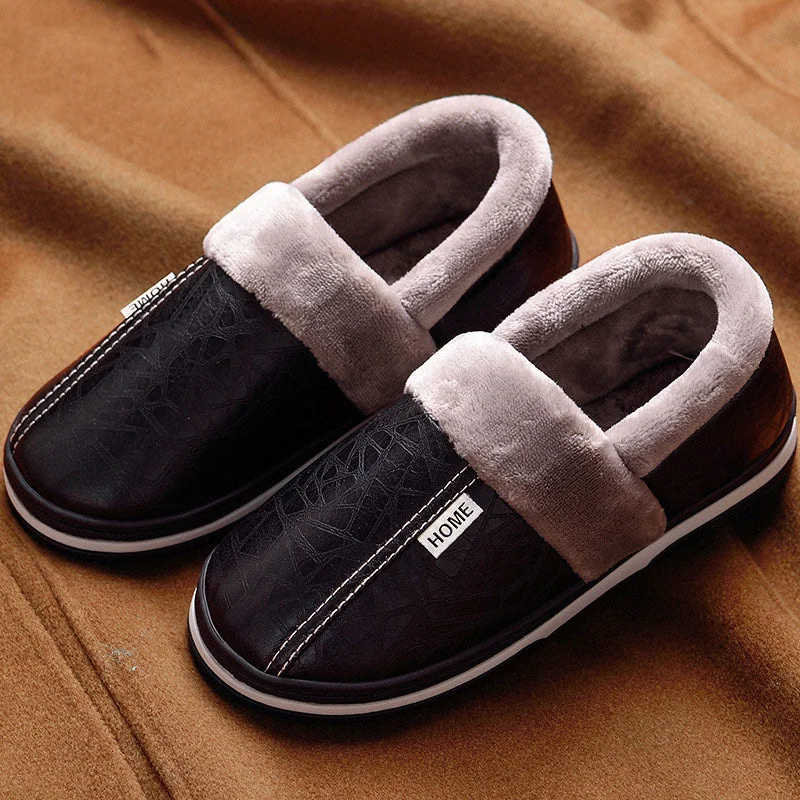 Home Slippers for men Massage Memory foam Winter Indoor slippers With fur Adult Male slippers leather Household Size 45-49