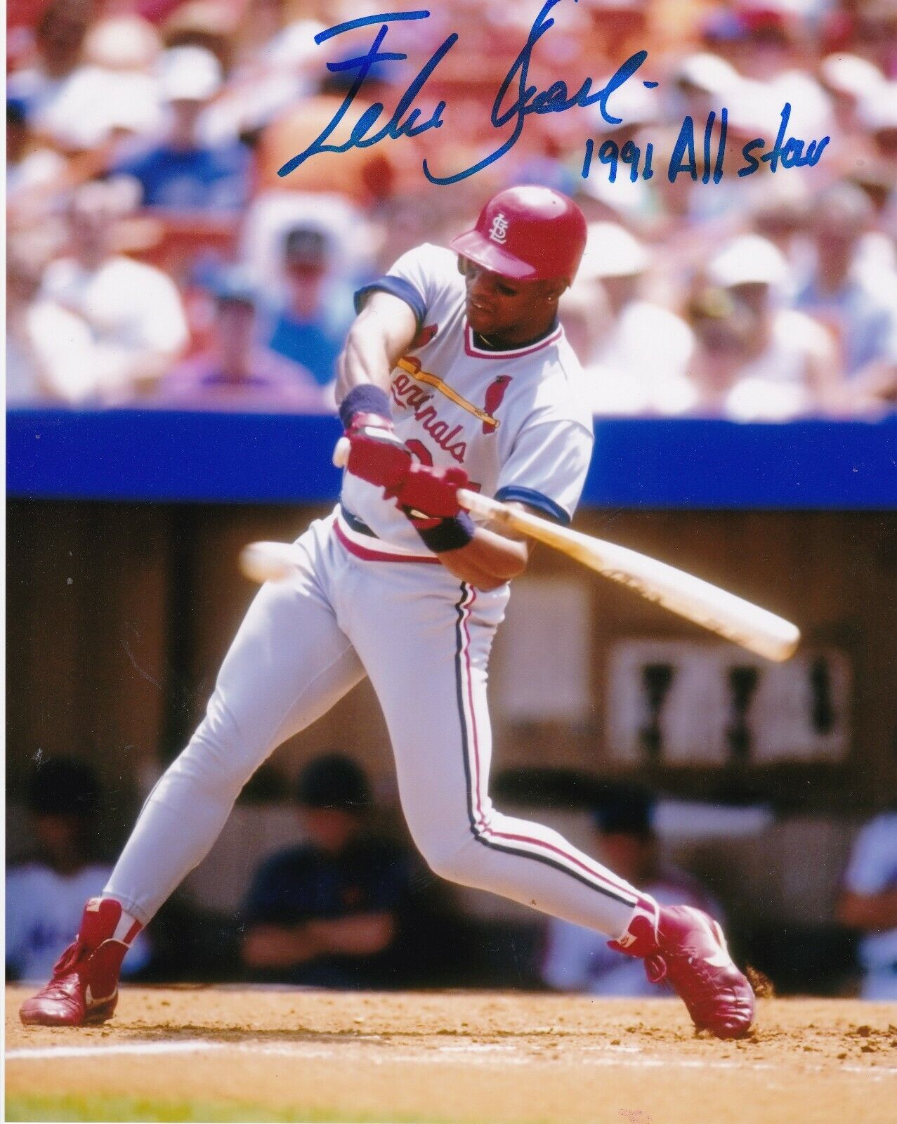 FELIX JOSE ST. LOUIS CARDINALS 1991 ALL STAR ACTION SIGNED 8x10