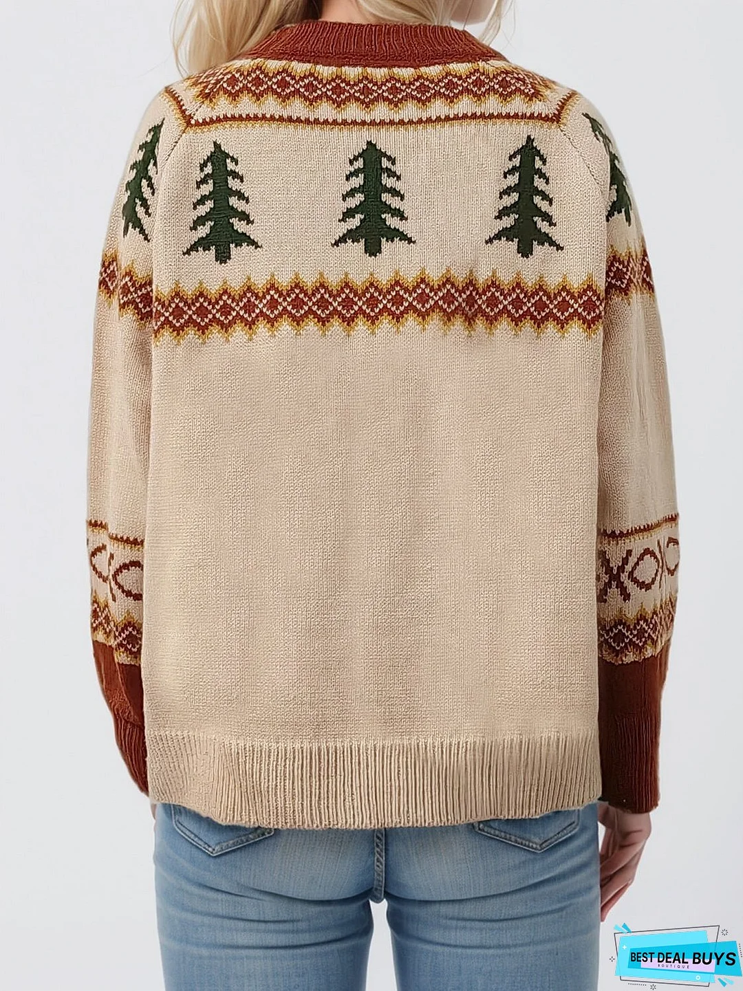 Graphic Round Neck Long Sleeve Sweater