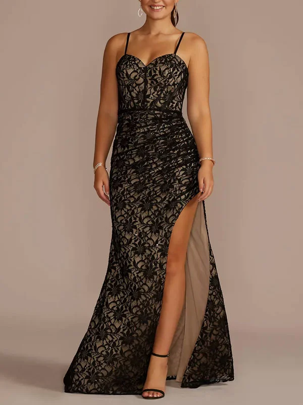 Allover Lace Corset Sheath with Side Slit