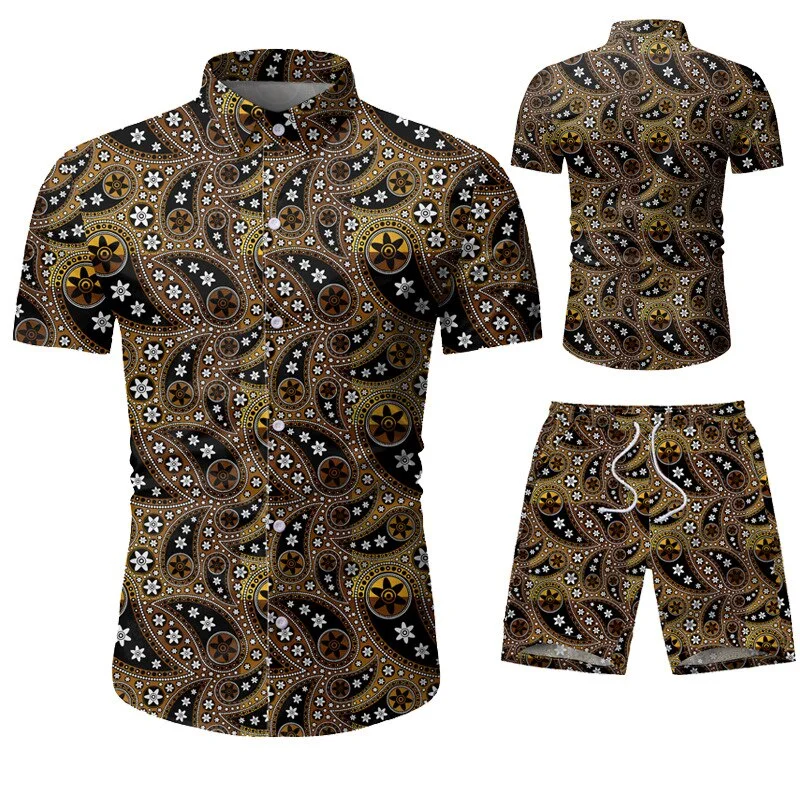 2021 Summer New Fashion European Size Men's Casual Suit Floral Shirt Shorts Set Men Plus Size Clothing for Men 3xl