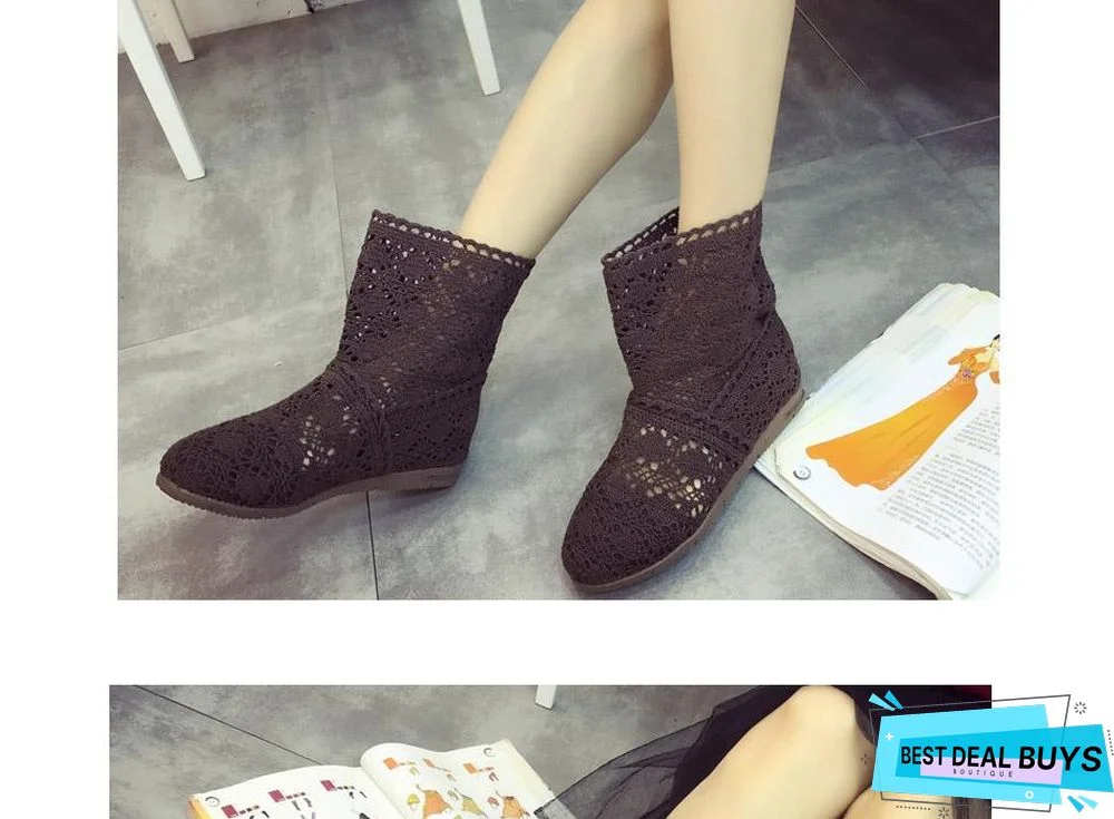 Women Cut-Outs Fashion Shoes Knitted short lace Boot ankle botas Boots
