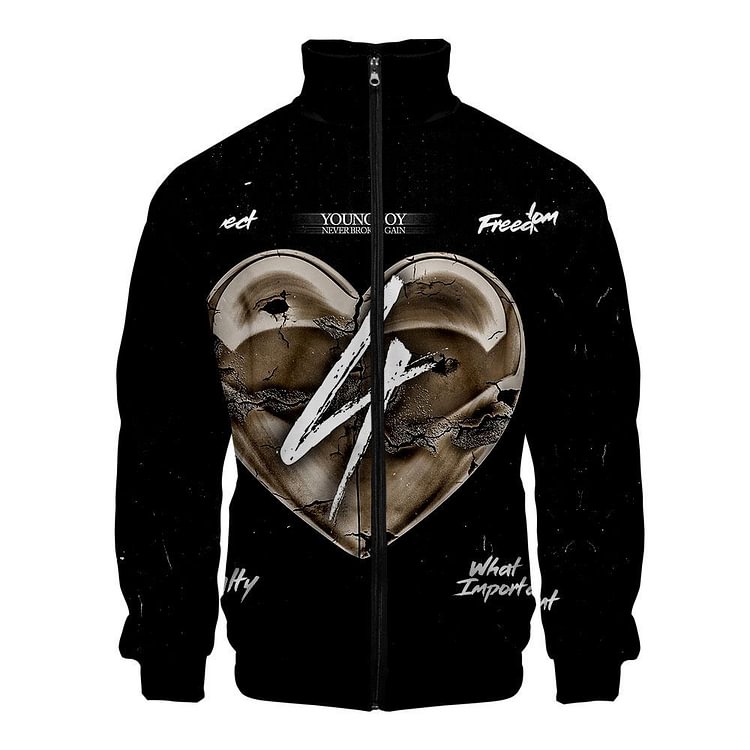 YOUNGBOY Printed Jacket Zipper High Collar Hoodie-Mayoulove