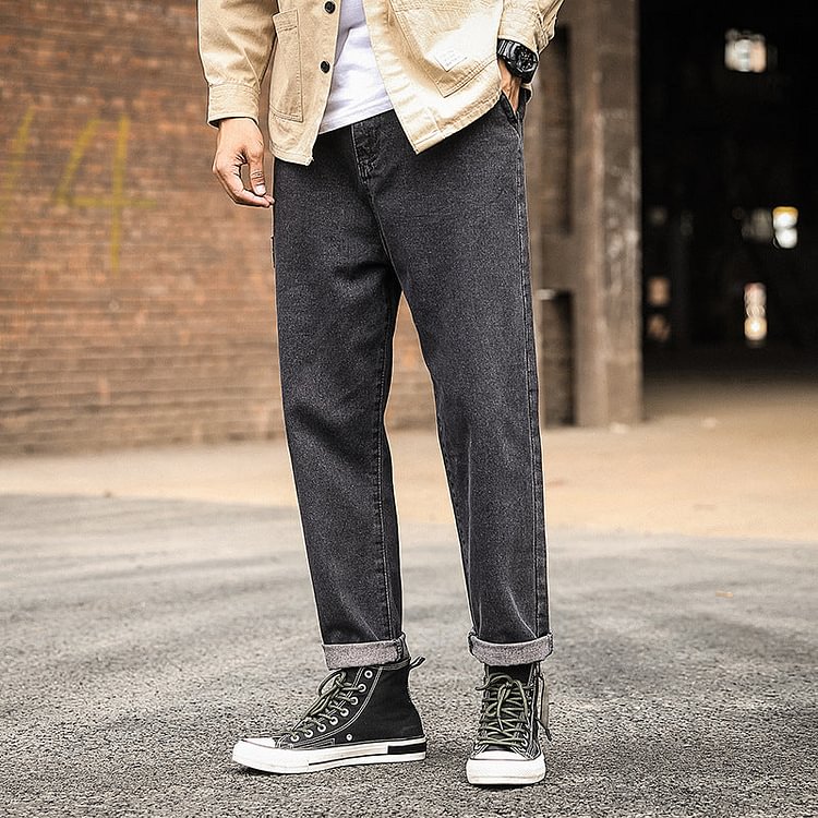 Stretch Jeans Men's Casual Elastic Waist Straight Pants Large Size Loose Men Pant