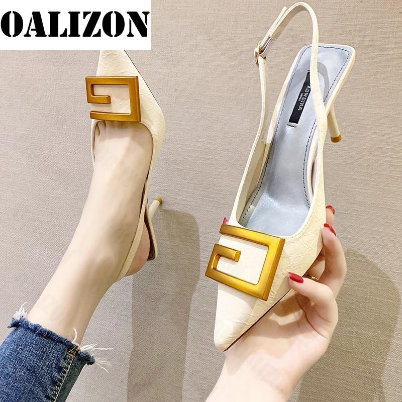 Summer Women Pumps Fashion Lady High Stilettos Heels Slingback Sandals Soft Leather Heels Shoes Woman Pointed Toe Sandals Shoes