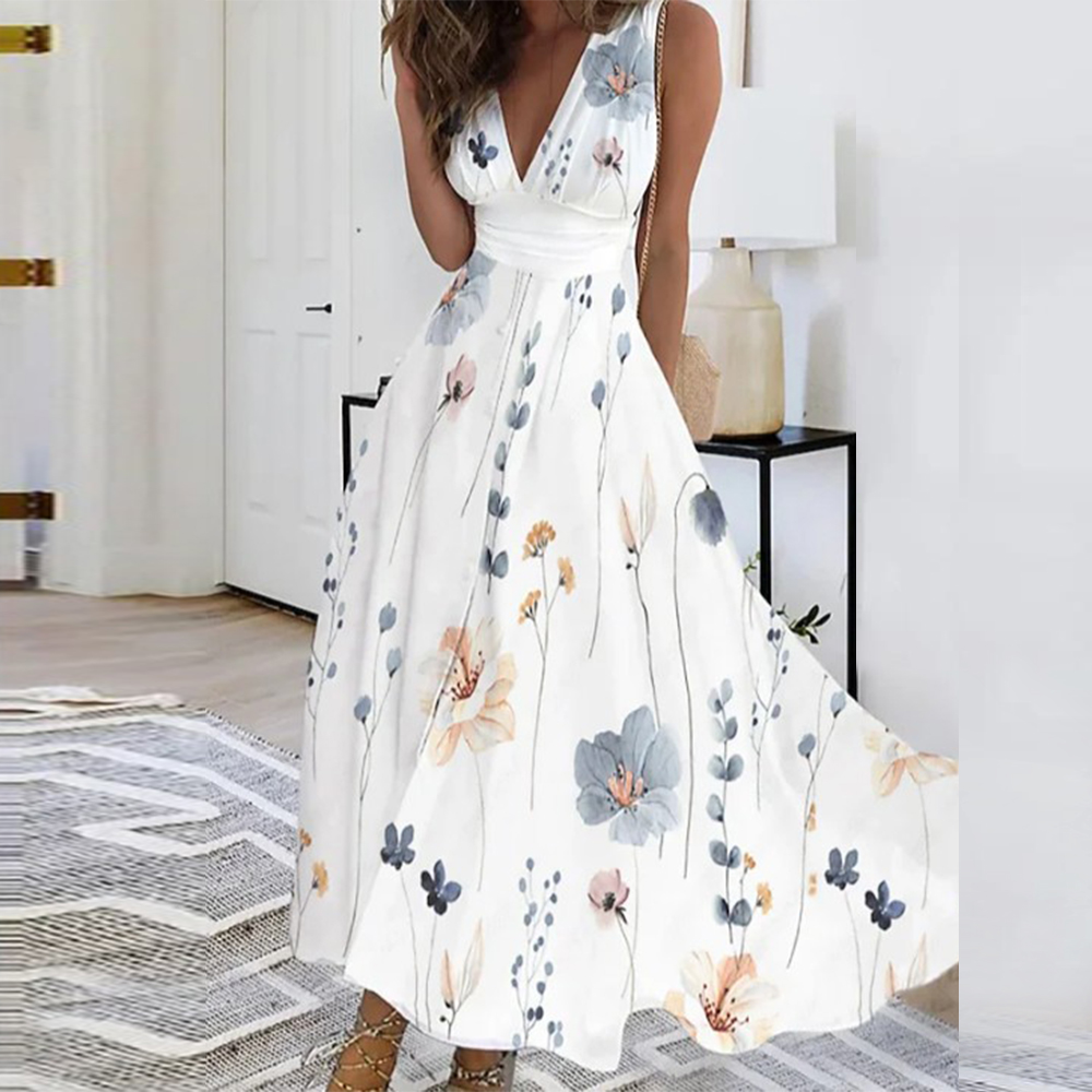 Plus Size Chiffon Sexy Floral Print Dress for Women Summer Elegant Bohemian Long Dresses Female Clothing Vestido Skirt