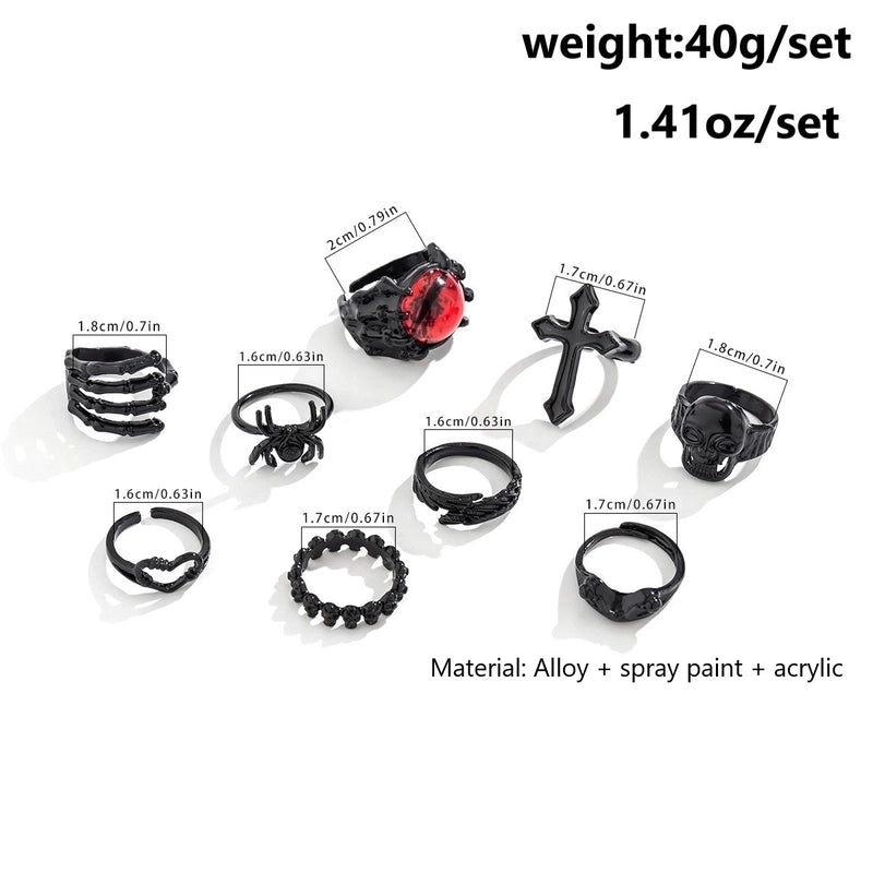 Copper Plating Alloy Women’s Cross Spider Ring Suit Halloween Irregular Skull Five-Pointed Star Ring