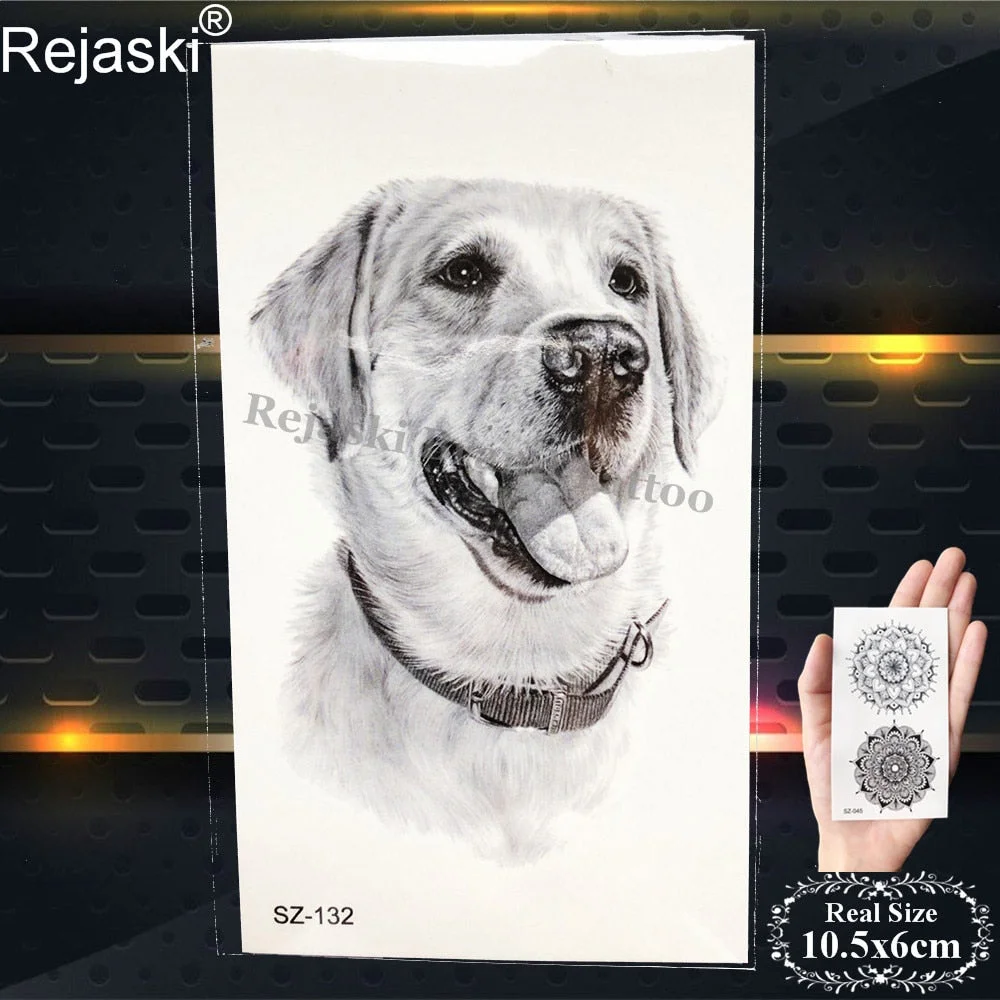 Labrador Dog Temporary Tattoo Stickers Women Body Arm Leaf Black Fake Tatoo Men Kids Waterproof 3D Tattoo Golden Retriever