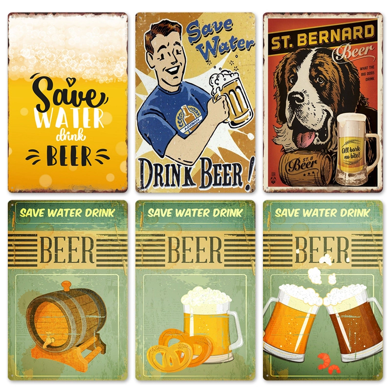 Beer Vintage Tin Painting Bar Background Wall Decoration Painting Home Frameless Iron Pendant