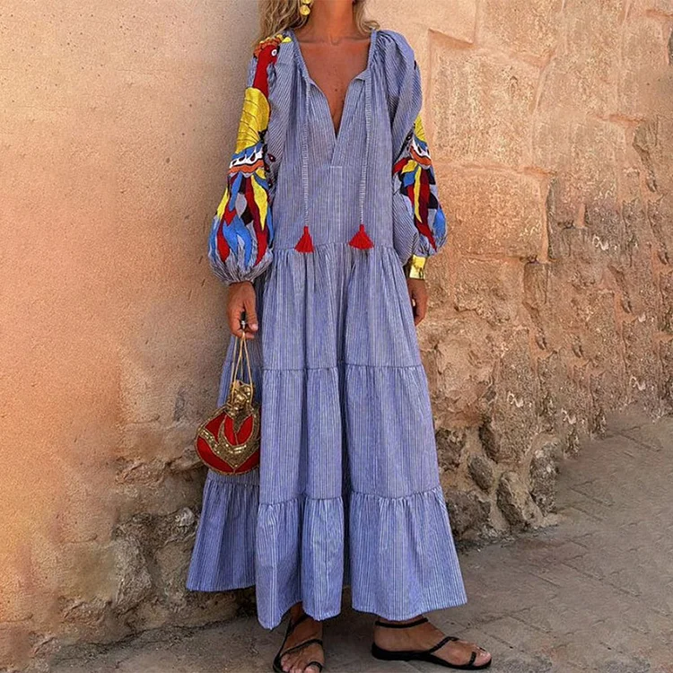 Youthful Blue V-Neck Maxi Dress