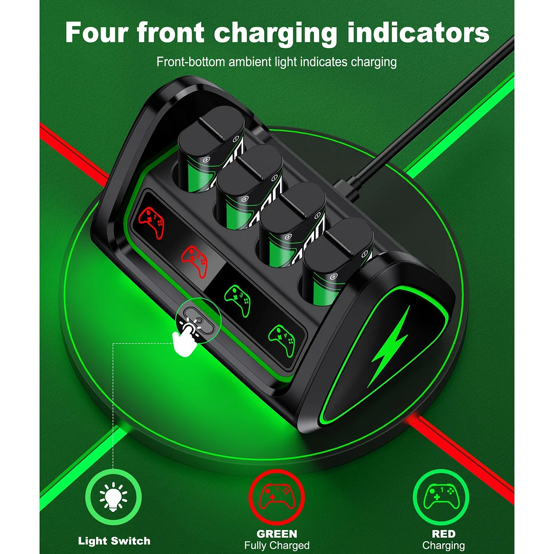 QQV Charger for Xbox One Rechargeable Battery Pack, Xbox Series X|S Accessories with 4&times;1200mAh Xbox controller charger