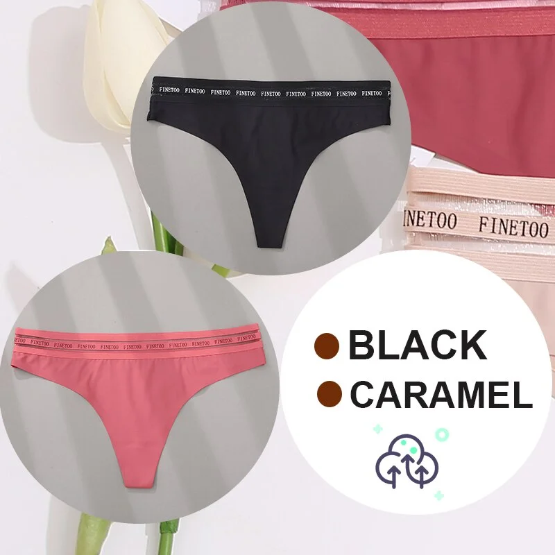 FINETOO 2PCS/Set Women Seamless G-string Panties M-XL Letter Soft Panties 7 Colors Patchwork Woman Underwear Thongs Lingerie