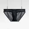 Men's Low Waist Sexy Ice Silk Transparent Large Pouch Briefs