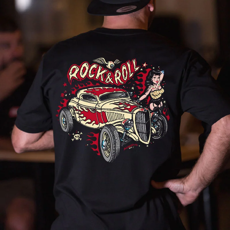 ROCK&ROLL Sexy Lady Classic Car Print Men's T-shirt