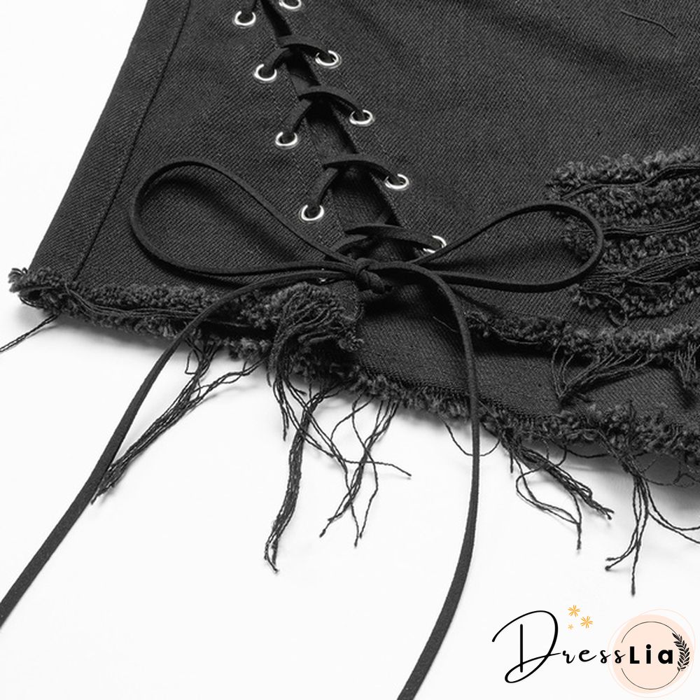 Women Punk Strap Shorts Washed Flash Denim Personality Handsome Casual Short Pants