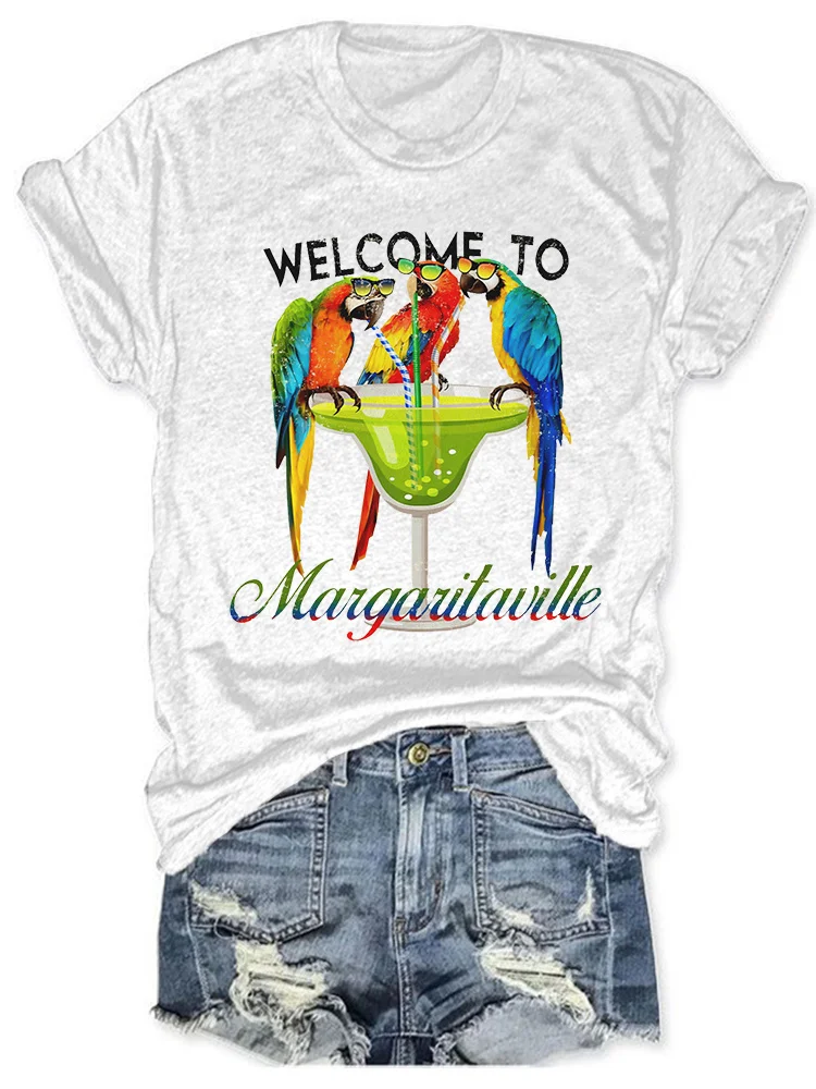 Women's Welcome To Margaritaville Parrot Print T-Shirt