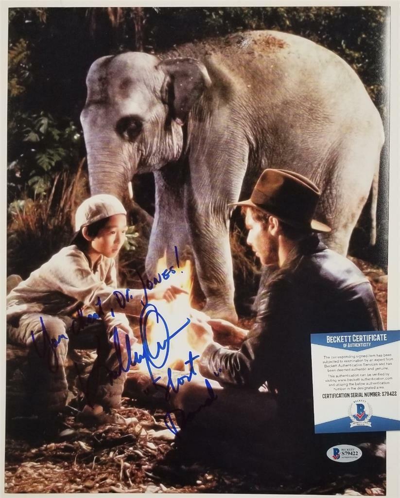 Jonathan Ke Quan signed Indiana Jones 11x14 Photo Poster painting 1 Inscription~ Beckett BAS COA