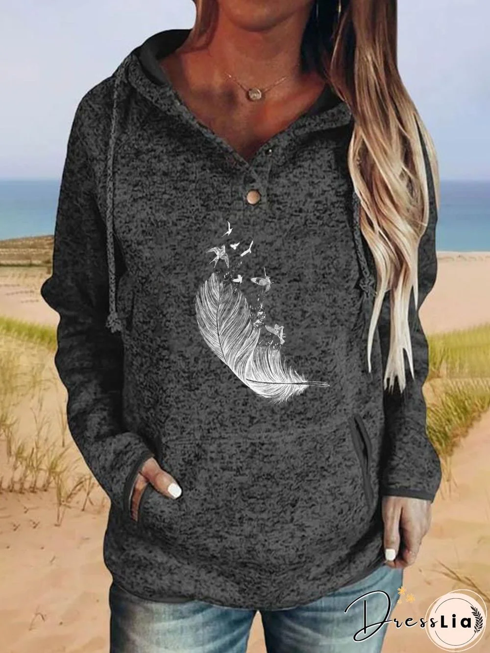 Personalized Basic Regular Feather Print Long Sleeve Sweatshirts