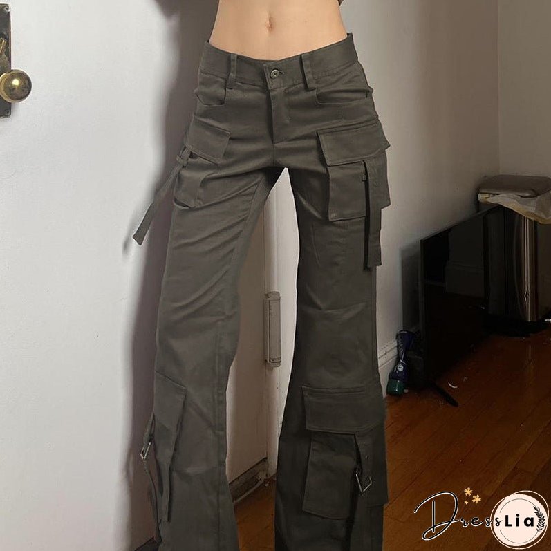 Style Side Large Pocket Ribbon Design Cargo Pants