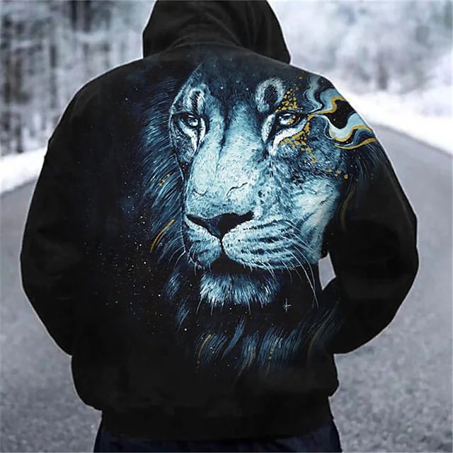 Men's Animal Lion Graphic Print Unisex Pullover Hoodie Sweatshirt